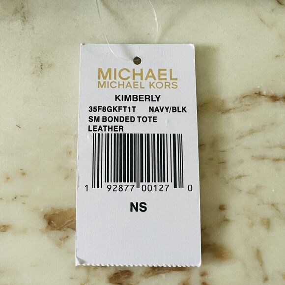 MICHAEL KORS Kimberly Navy Black Leather Small Bonded Tote Bag - Picture 10 of 10